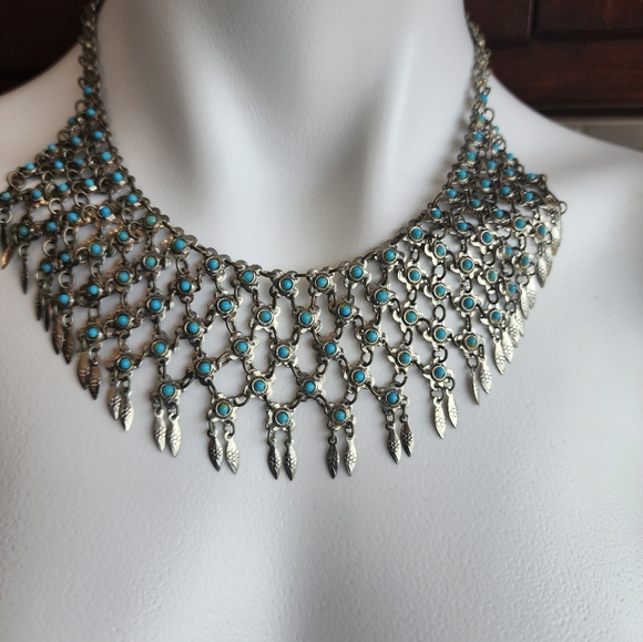 Navajo Turquoise and COIN silver antique necklace - Picture 8 of 17